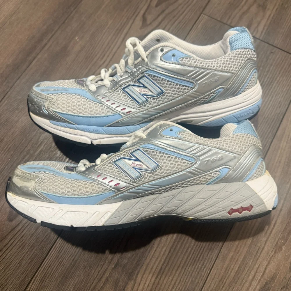 New Balance Women's Light Blue and Silver Running Sneakers